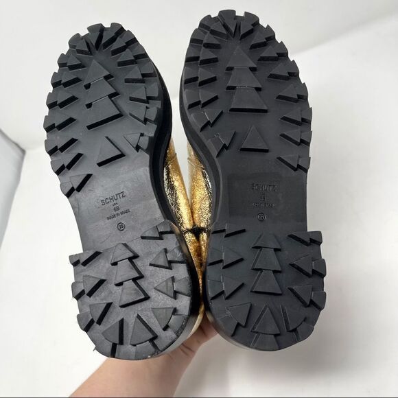 SCHUTZ Gold Sherling Lug Sole Ankle Booties Size 6 - Picture 6 of 7